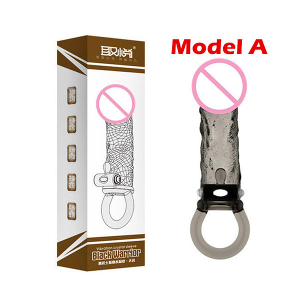 Sex Products For Men 1 Piece Reusable Condom Black Penis Sleeves Rings Clitoral Vibrator Penis Extender Men's Enlarger Sex Toys