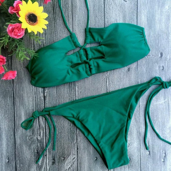 Dropshipping Brazilian bikinis women's 2017 sex halter top bath swimwear female push-Up padded bra Biquine Biquini wholesale #EW