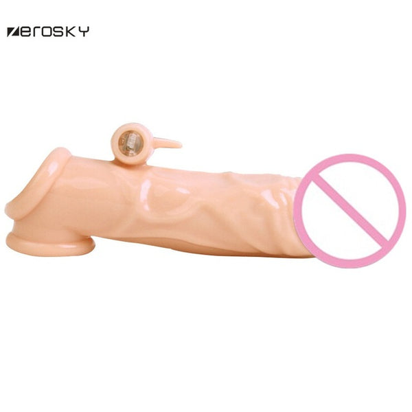 Zerosky Penis Extender Penis Ring Sleeve Enlargement Electric Cock Ring With Bullet Vibrator Sex Toys For Men Reusable Condoms